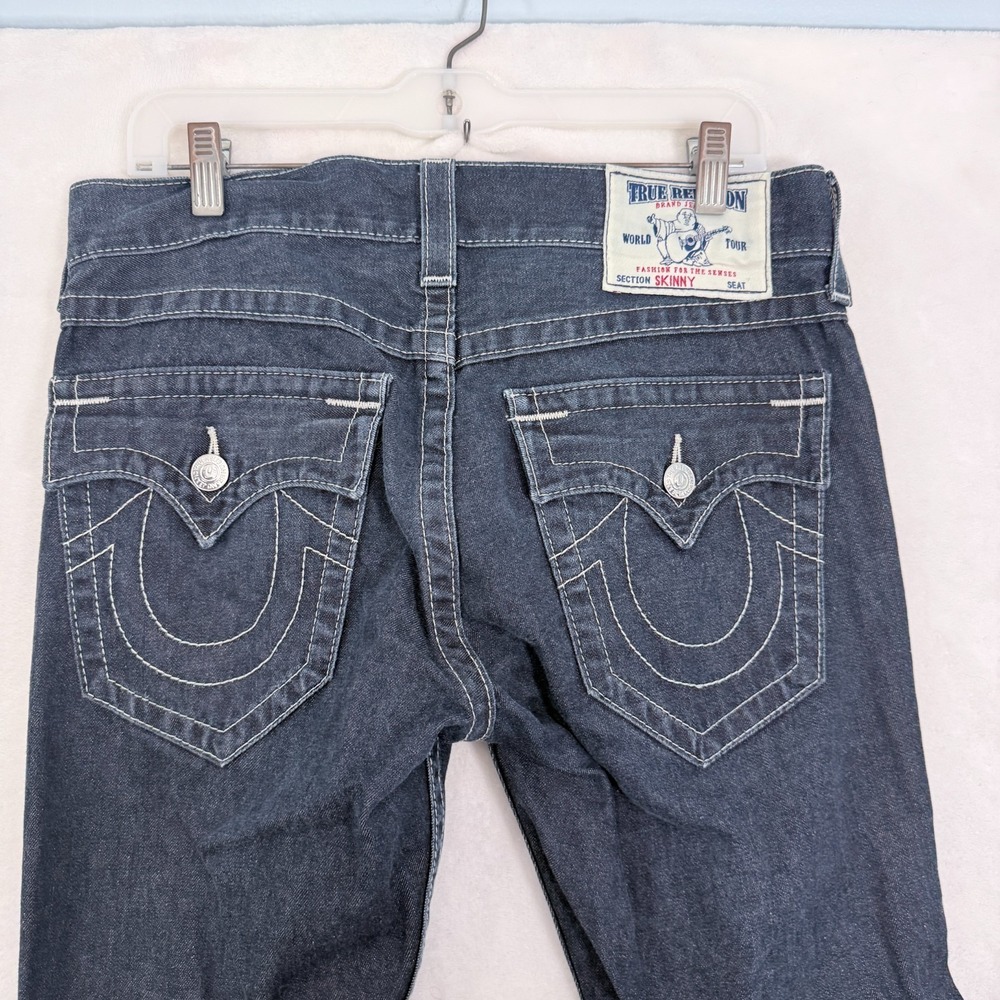True Religion Jeans Mens 30 (32x33) Blue Dark Wash Skinny - Picture 11 of 12